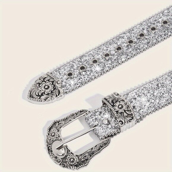 American Vintage Style, Rhinestone Decorat Eyelet Candy Color Y2K Belt Bling